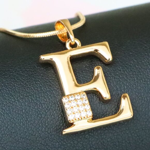 "Rose Gold Plated E Initial Pendant with Sparkling Stone Accent, XPPT1416 - Picture 1 of 13